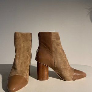 WOMENS NINE WEST LEATHER AND SUEDE BOOTIES SIZE 8 NICE COLOR 3 1/4" HEEL NIB